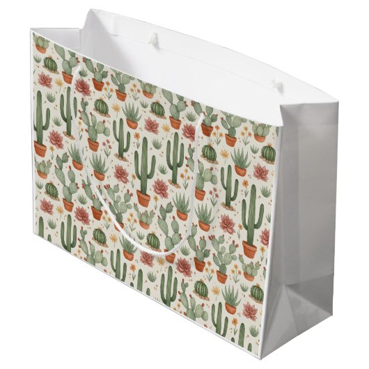 Desert Cacti Succulent Seamless Pattern Groot Cadeauzakje (Achterkant Gekanteld)