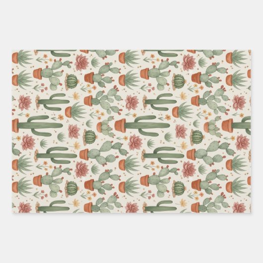 Desert Cacti Succulent Seamless Pattern Inpakpapier Vel (Voorkant)