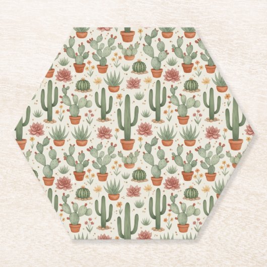 Desert Cacti Succulent Seamless Pattern Kartonnen Onderzetters (Voorkant)