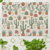 Desert Cacti Succulent Seamless Pattern Theedoek (Gevouwen)