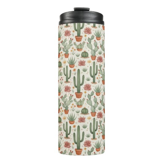 Desert Cacti Succulent Seamless Pattern Thermosbeker (Voorkant)