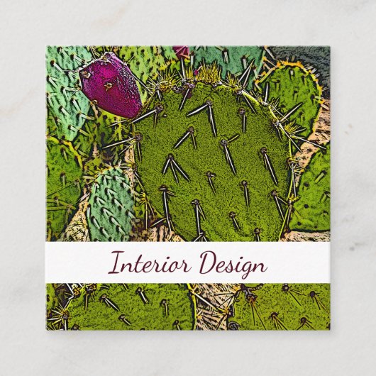 Desert Cactus Abstract Succulent Interieur Designe Vierkante Visitekaartje (Voorkant)