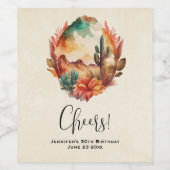 Desert Cactus and Mountains Party Bedankt Wijn Etiket (Enkel label)