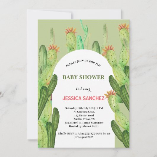 Desert Cactus Arch Bohemian Waterverf Baby shower Kaart (Voorkant)