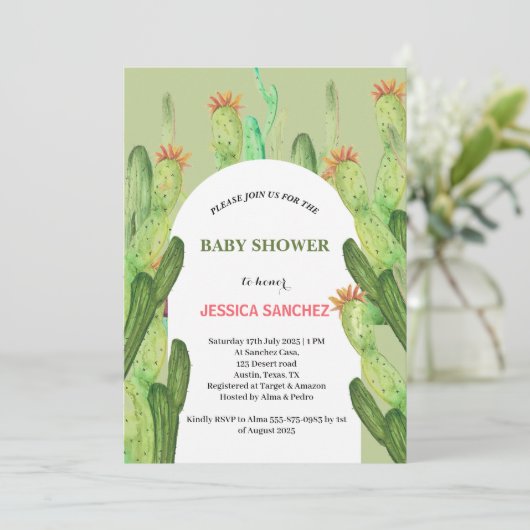 Desert Cactus Arch Bohemian Waterverf Baby shower Kaart (Staand voorkant)