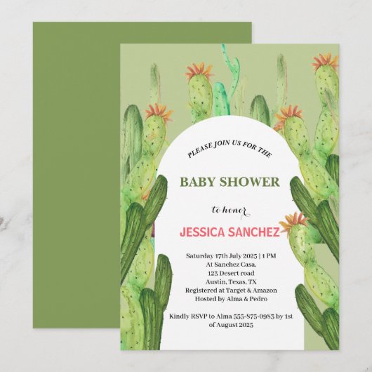 Desert Cactus Arch Bohemian Waterverf Baby shower Kaart (Voorkant / Achterkant)