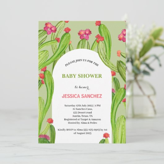 Desert Cactus Arch Bohemian Waterverf Baby shower Kaart (Staand voorkant)