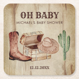 Desert Cactus Baby Cowboy Hat Shoes Party Kartonnen Onderzetters