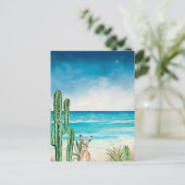 Desert Cactus Beach Seascape Waterverf Rabbit Briefkaart (Staand voorkant)