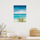 Desert Cactus Beach Zee Seascape Waterverf Agave Poster (Keuken)