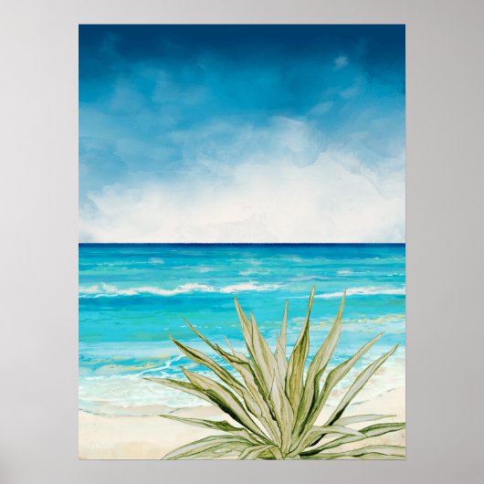 Desert Cactus Beach Zee Seascape Waterverf Agave Poster (Voorkant)
