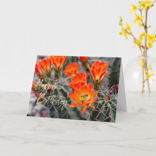Desert Cactus Bloemen & Bijen | Aangepaste verjaar Kaart (Gele Bloem)