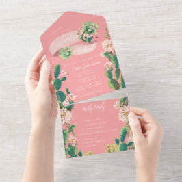 Desert Cactus Bloom All in One Wedding Invite All In One Uitnodiging