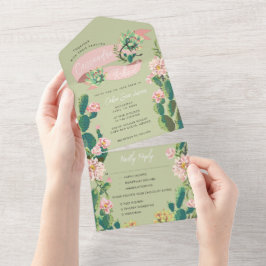 Desert Cactus Bloom All in One Wedding Invite All In One Uitnodiging