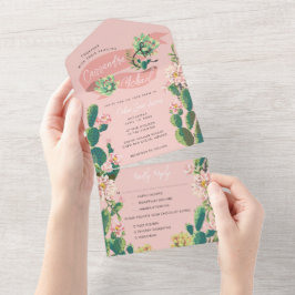 Desert Cactus Bloom All in One Wedding Invite Uitnodiging