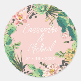 Desert Cactus Bloom Personalized Wedding Ronde Sticker