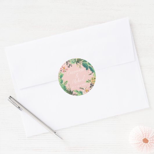 Desert Cactus Bloom Personalized Wedding Ronde Sticker (Envelop)