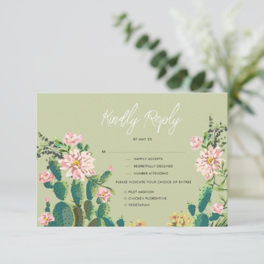 Desert Cactus Bloom Response Kaart w Menuopties (Staand voorkant)
