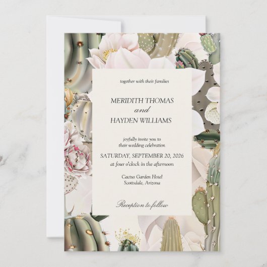 Desert Cactus Boho Photo Wedding Invitation Kaart (Voorkant)