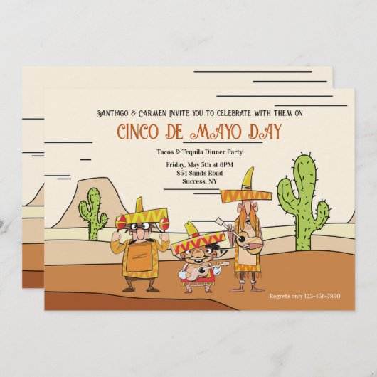 Desert Cactus Cinco de Mayo Uitnodiging (Voorkant / Achterkant)
