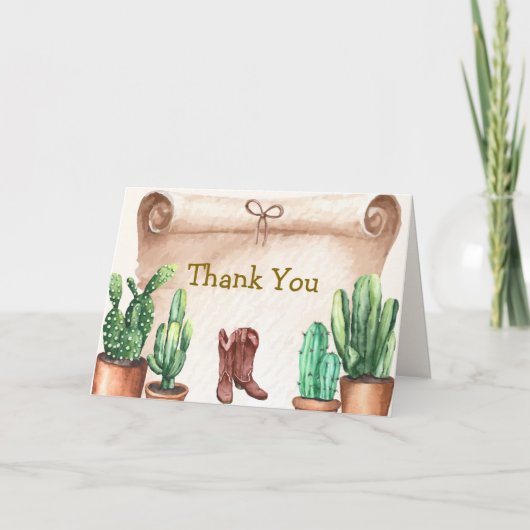  Desert Cactus Cowboy Boots Baby shower Bedankkaart (Voorkant)