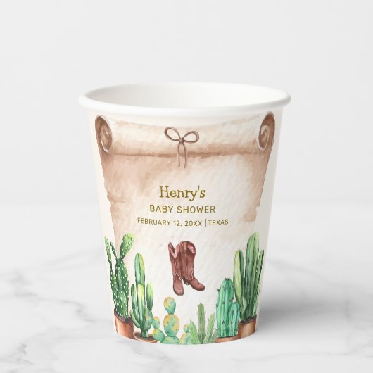  Desert Cactus Cowboy Boots Baby shower Papieren Bekers (Voorkant)