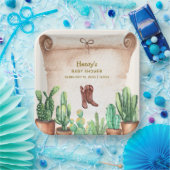  Desert Cactus Cowboy Boots Baby shower Papieren Bordje (Feest)