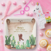  Desert Cactus Cowboy Boots Baby shower Papieren Bordje (Feest)