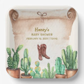  Desert Cactus Cowboy Boots Baby shower Papieren Bordje (Voorkant)