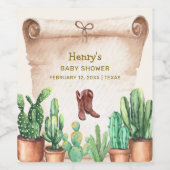  Desert Cactus Cowboy Boots Baby shower Wijn Etiket (Enkel label)