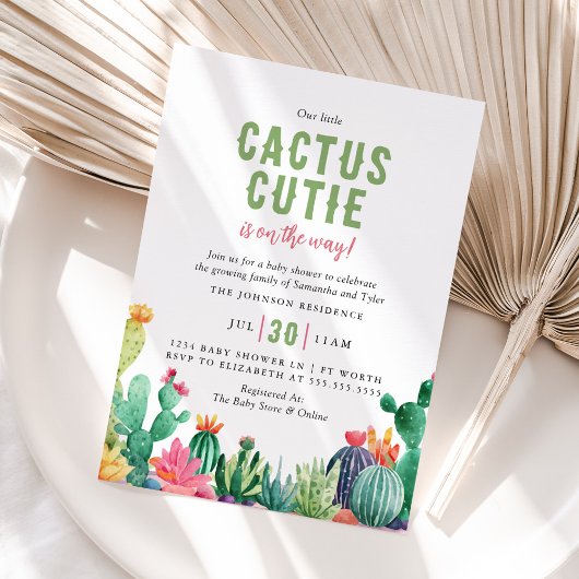 Desert Cactus Cutie Girl Baby Shower Kaart