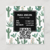 Desert Cactus en Succulents Waterverf QR Code Vierkante Visitekaartje (Achterkant)
