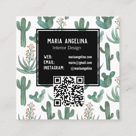 Desert Cactus en Succulents Waterverf QR Code Vierkante Visitekaartje (Achterkant)