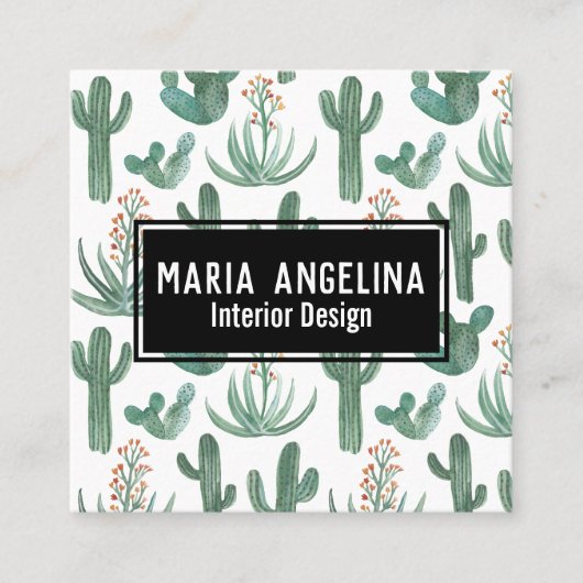 Desert Cactus en Succulents Waterverf QR Code Vierkante Visitekaartje (Voorkant)