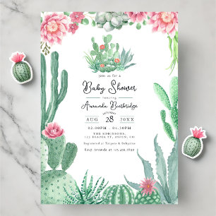 Desert Cactus Floral Baby shower Kaart