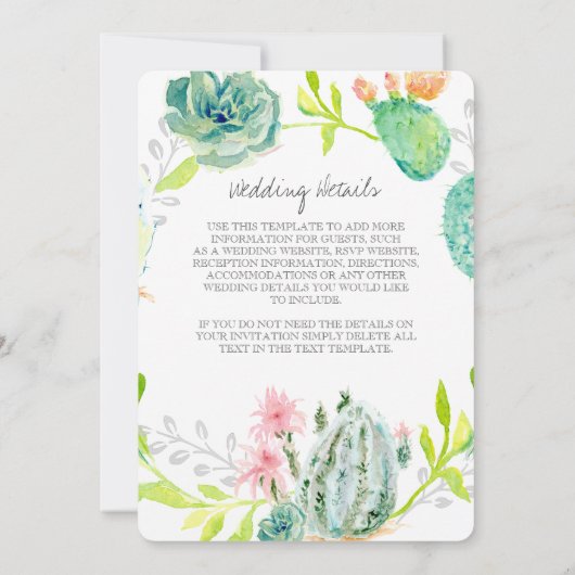 Desert Cactus Flower Succulent Waterverf Details Kaart (Achterkant)