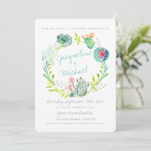 Desert Cactus Flower Wood Waterverf w Details Kaart (Staand voorkant)