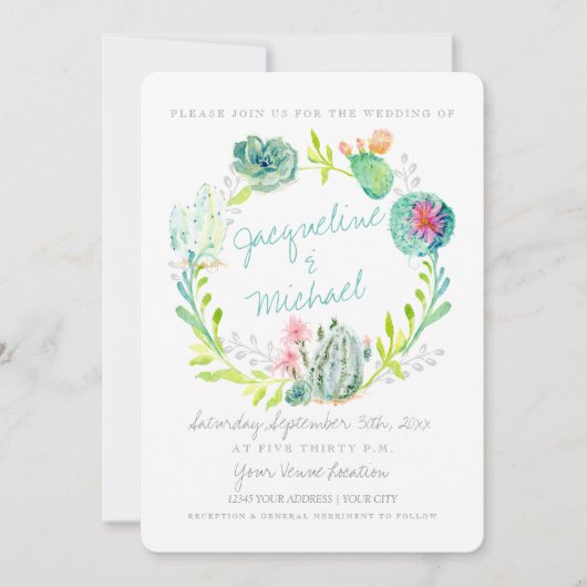 Desert Cactus Flower Wood Waterverf w Details Kaart (Voorkant)