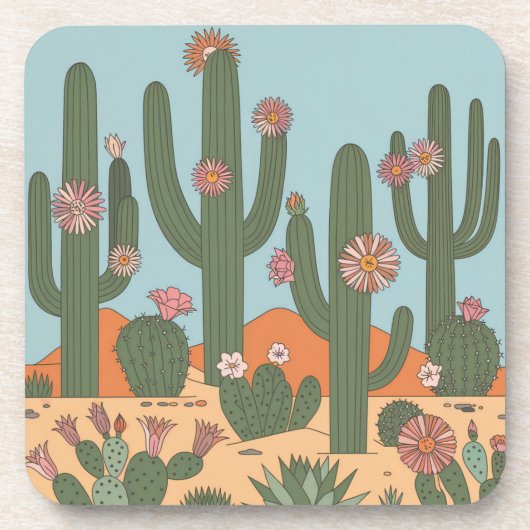 Desert Cactus Flowers Onderzetter Set MCM (Voorkant)