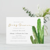 DESERT CACTUS FOLIAGE GOLD WATERVERF BABY SHOWER KAART (Staand voorkant)