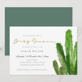 DESERT CACTUS FOLIAGE GOLD WATERVERF BABY SHOWER KAART (Voorkant / Achterkant)