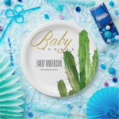 DESERT CACTUS FOLIAGE WATERVERF BABY SHOWER PAPIEREN BORDJE (Feest)