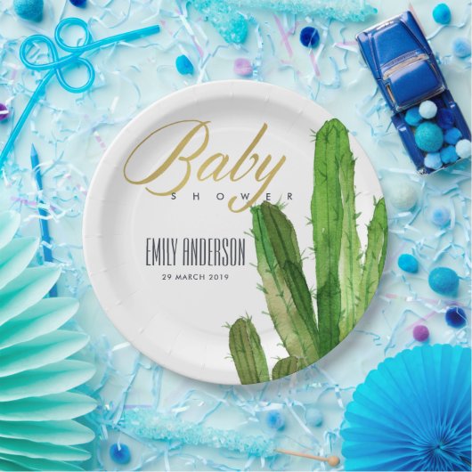 DESERT CACTUS FOLIAGE WATERVERF BABY SHOWER PAPIEREN BORDJE (Feest)
