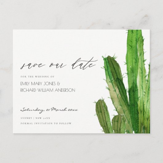 DESERT CACTUS FOLIAGE-WATERVERF BEWAREN DE DATUM AANKONDIGINGSKAART (Voorkant)