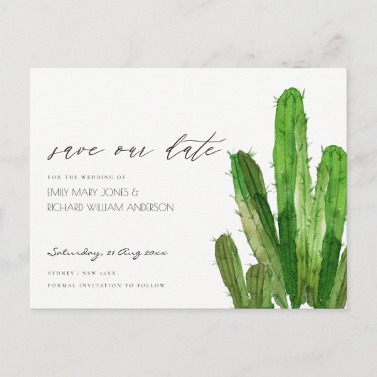 DESERT CACTUS FOLIAGE-WATERVERF BEWAREN DE DATUM AANKONDIGINGSKAART (Voorkant)