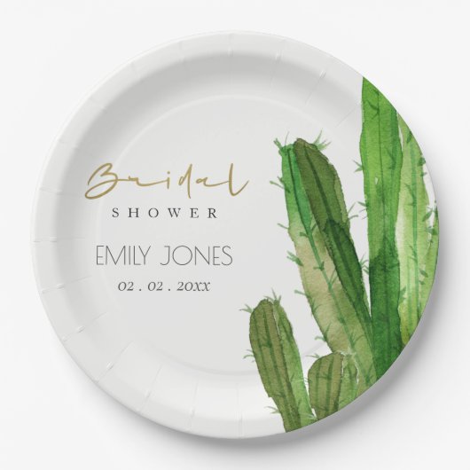 DESERT CACTUS FOLIAGE WATERVERF VRIJGEZELLENFEEST PAPIEREN BORDJE (Voorkant)