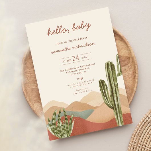 Desert cactus genderneutraal baby shower kaart