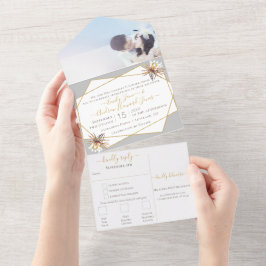 Desert Cactus Geometrisch Goud Lijst Bruiloft All In One Uitnodiging