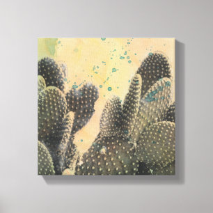 Desert Cactus Green Splatter Canvas Afdruk
