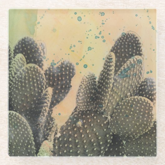 Desert Cactus | Green Splatter Glazen Onderzetter (Voorkant)
